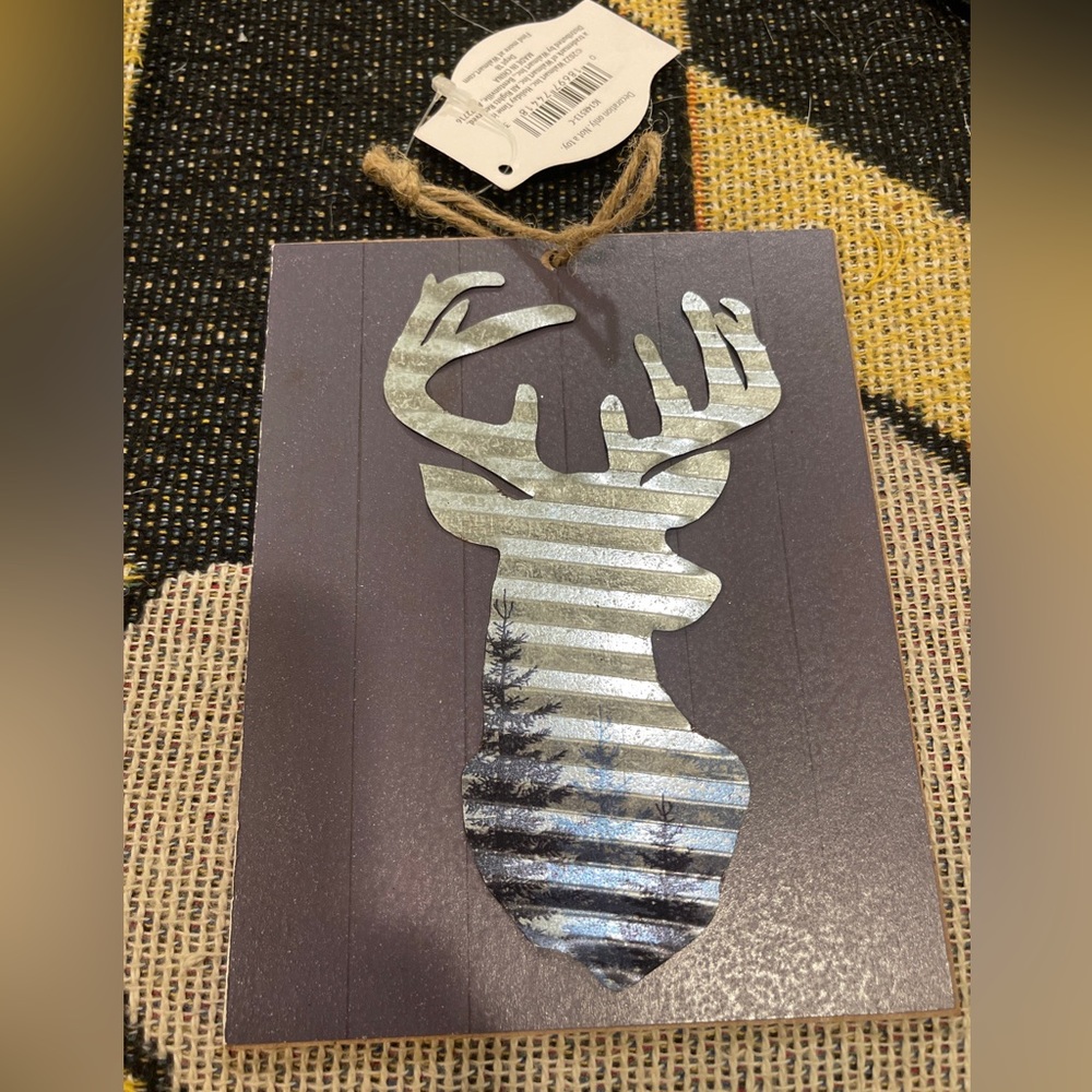 Holiday Time Corrugated Metal Deer Ornament Christmas 6x5